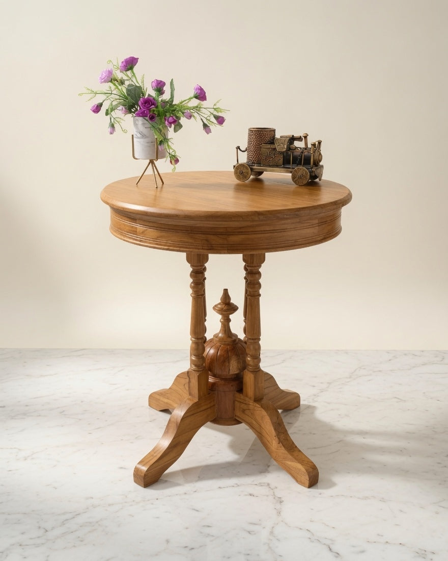 Elegant Round Wooden Pedestal Side Table